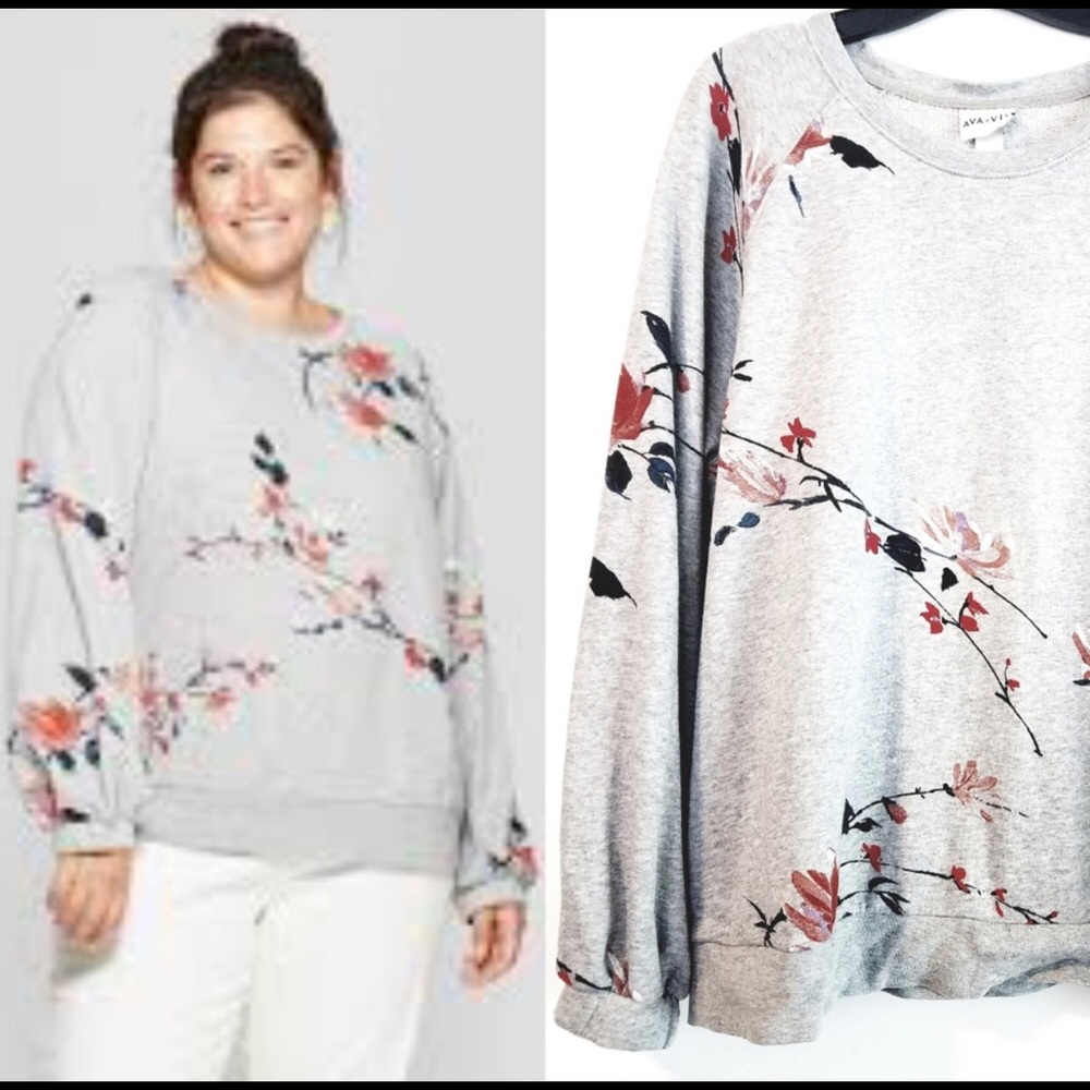Ava & Viv Floral Blouson Sleeve Sweatshirt - 1X